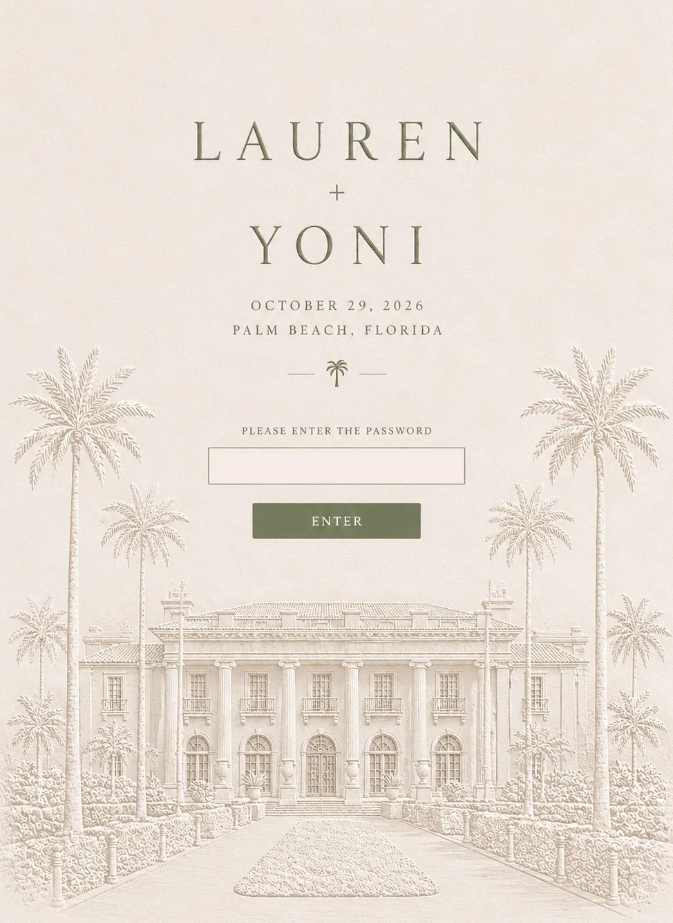 Lauren & Yoni &middot; October 29, 2026, Palm Beach, Florida